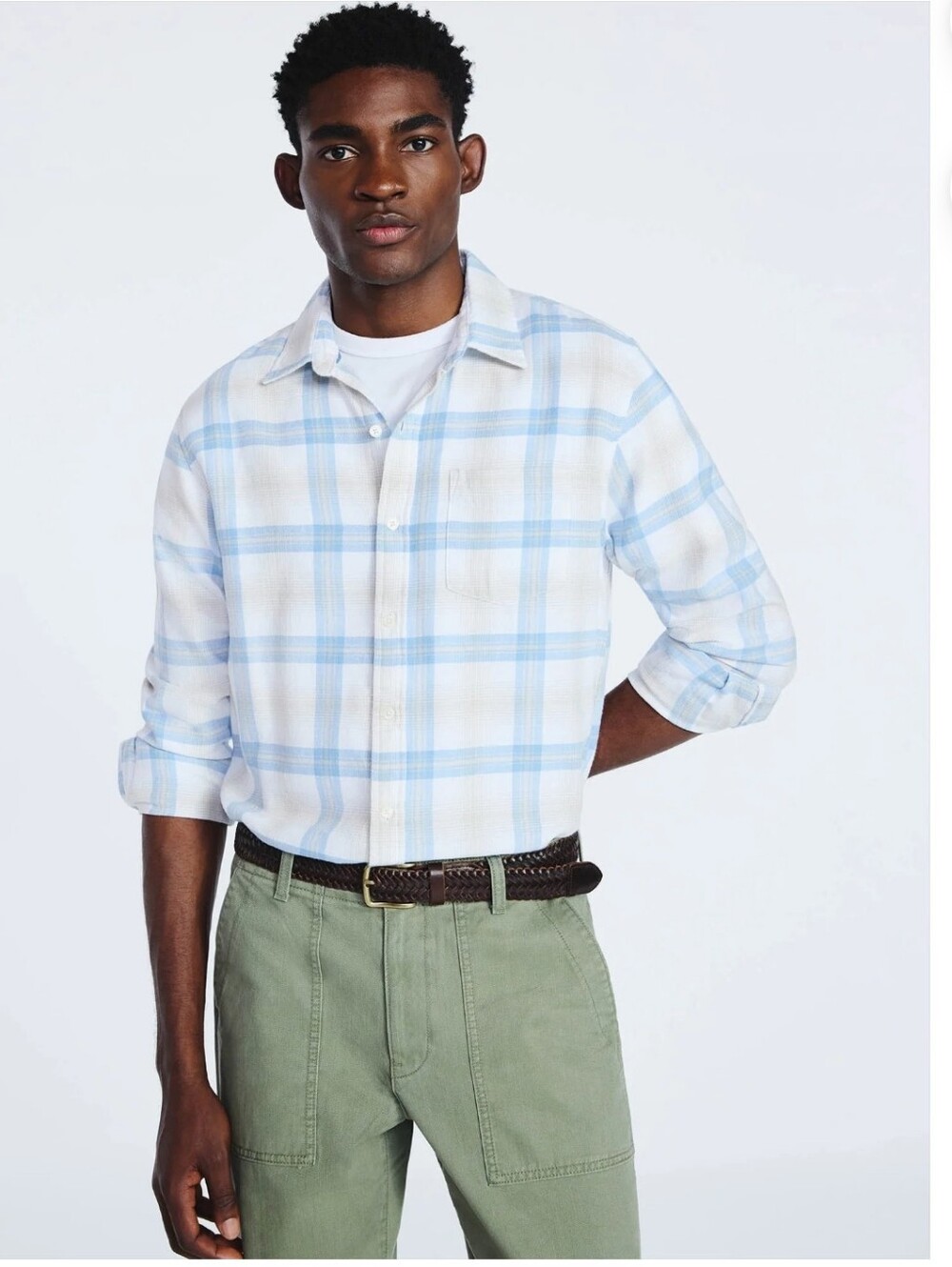 Free Assembly Men's and Big Men's Button Front Flannel Shirt with Long Sleeves